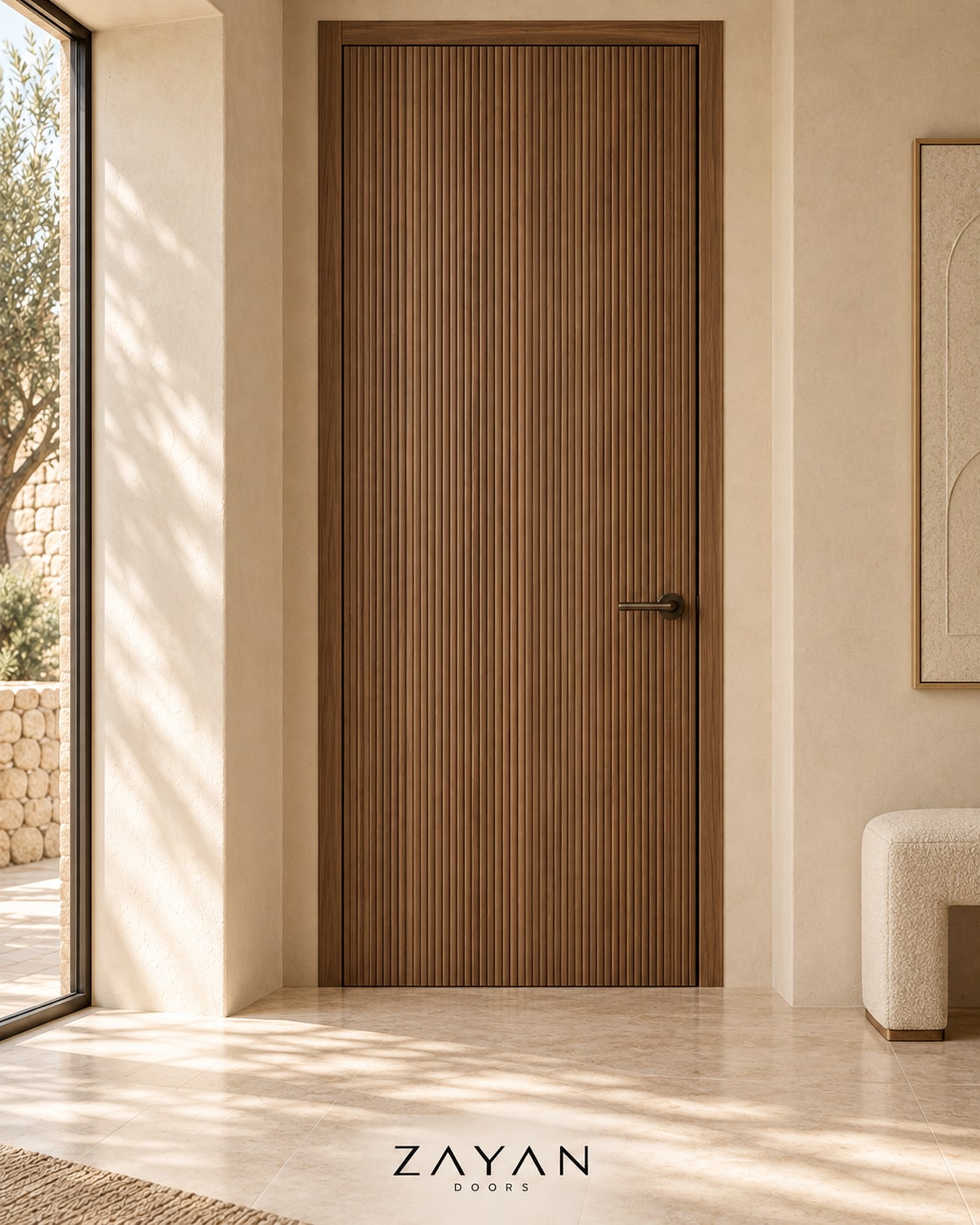 Porte affleurante blanche à cadre noir fin